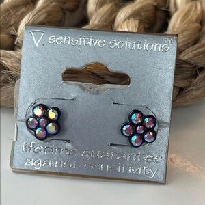 Sensitive Solutions Floral Crystal  Stud Earrings, Multicolor